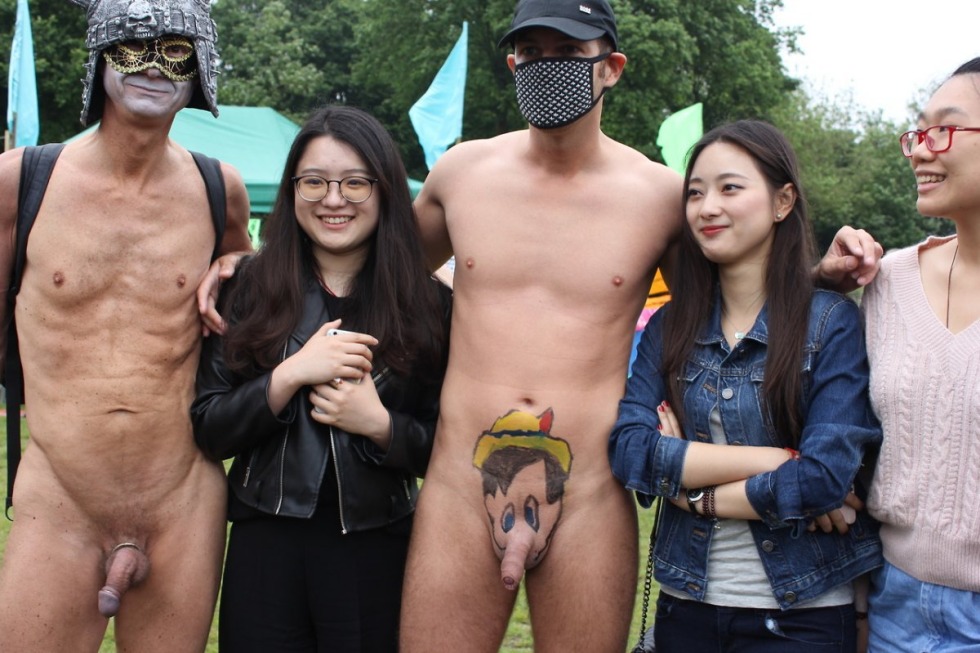 Dressed japanese and naked guy