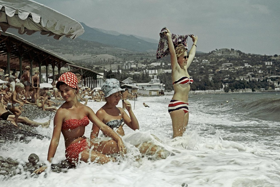 Soviet girls pose in a swimsuit