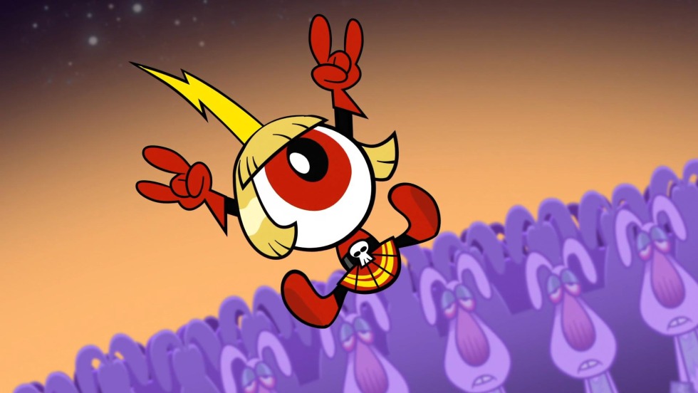 He peeps behind the blonde