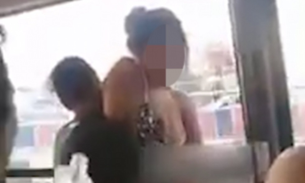 Naked man and woman on the bus drive to Moscow