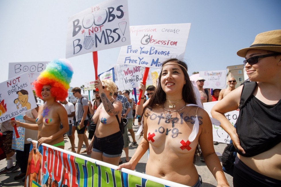 Women's topless parade boobs