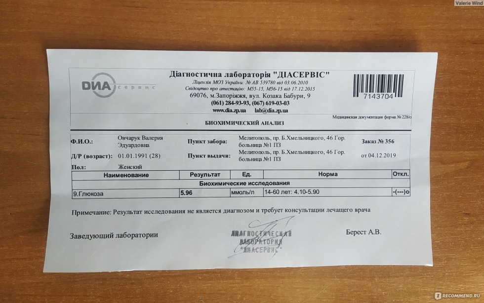 Blood test for glucose