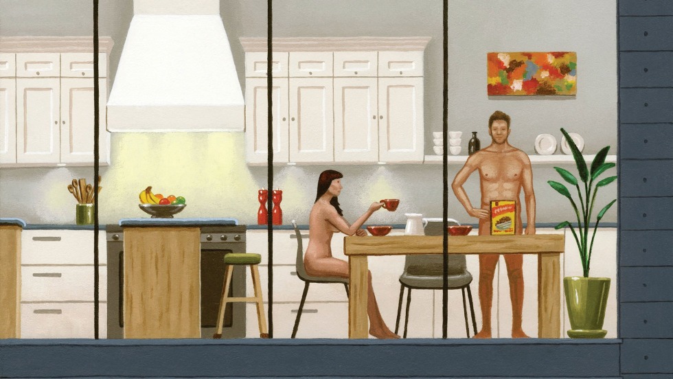 Elderly naked women on the balcony