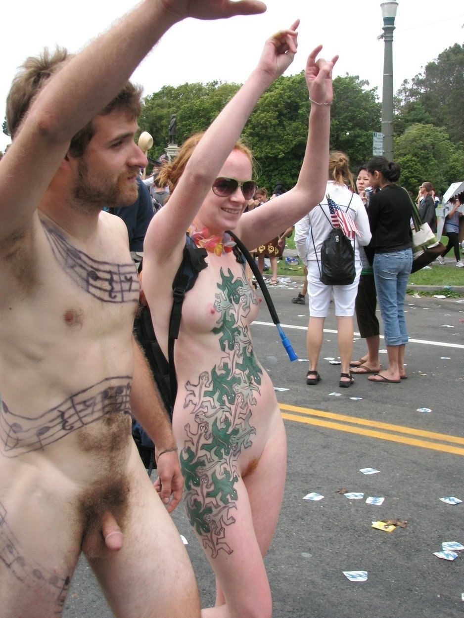 Parade of naked men and women
