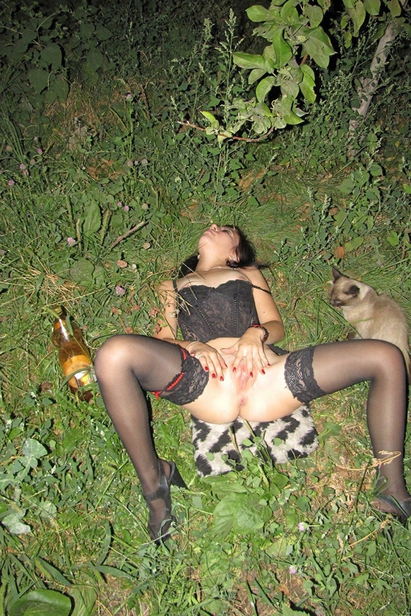 Drunk naked women in the forest