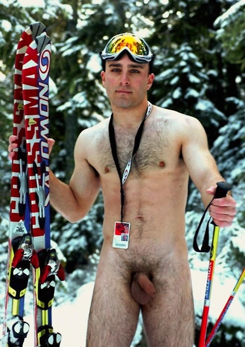 Naked on skiing guys