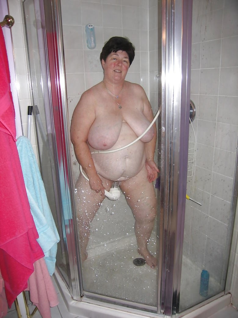 Naked fat old women in the shower