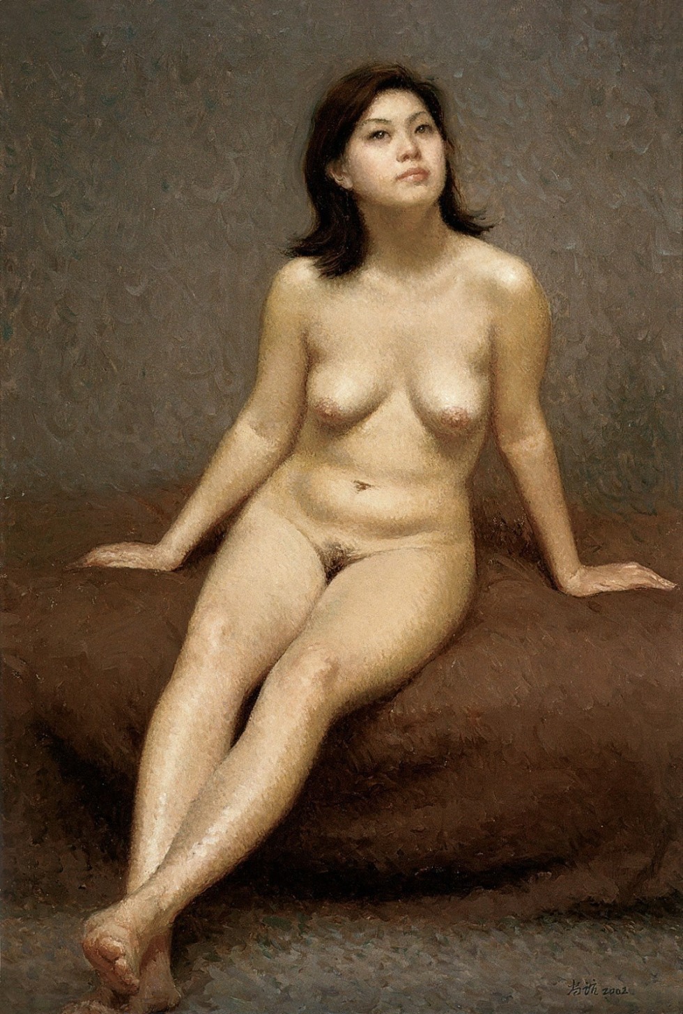 Naked women pose an artist