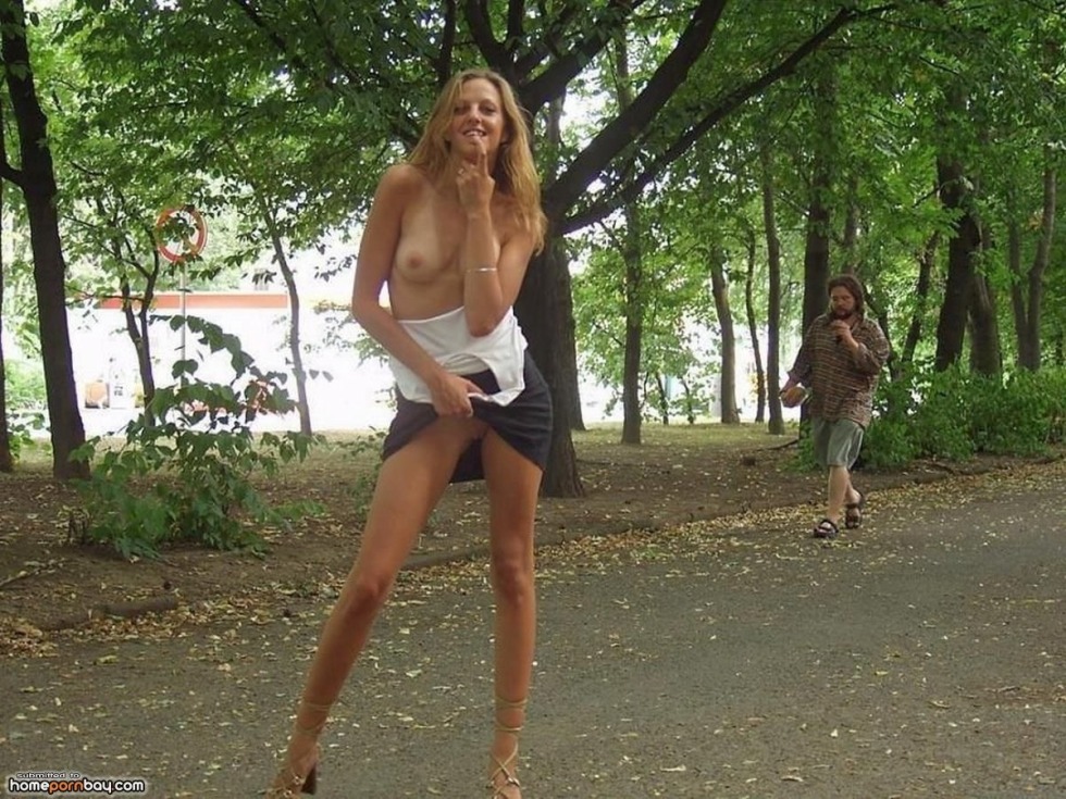 Girls without panties and without bras on the street