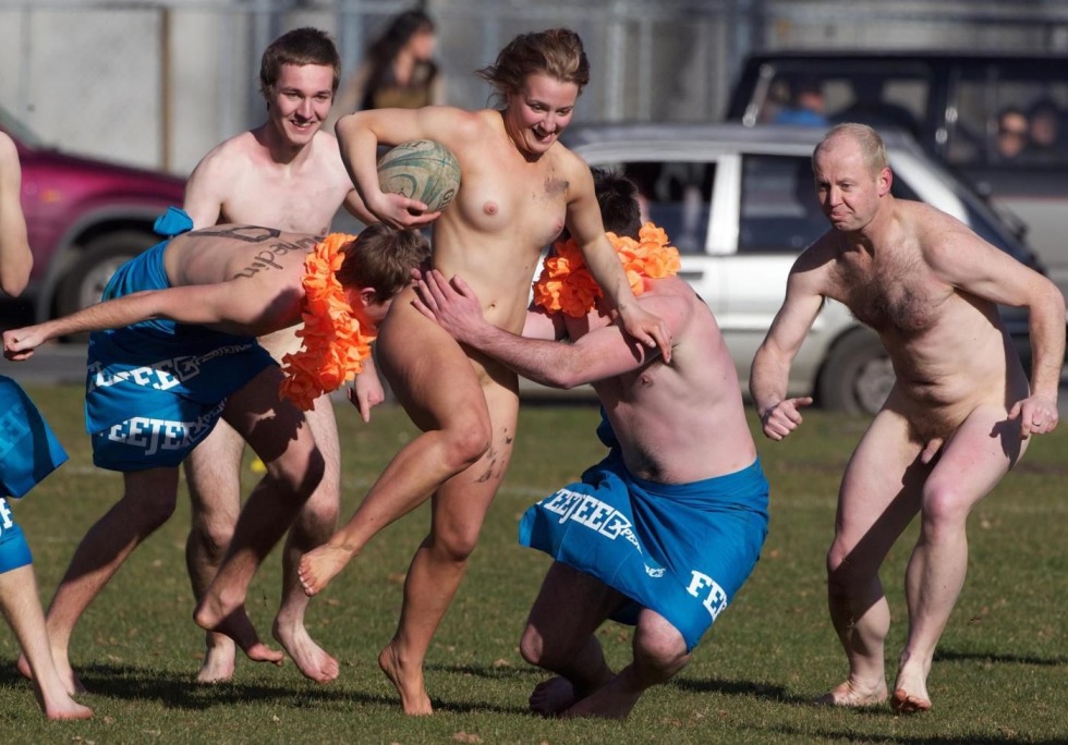 Rugby football players are naked