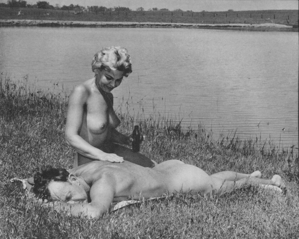 Retro on the river Naked swimwear