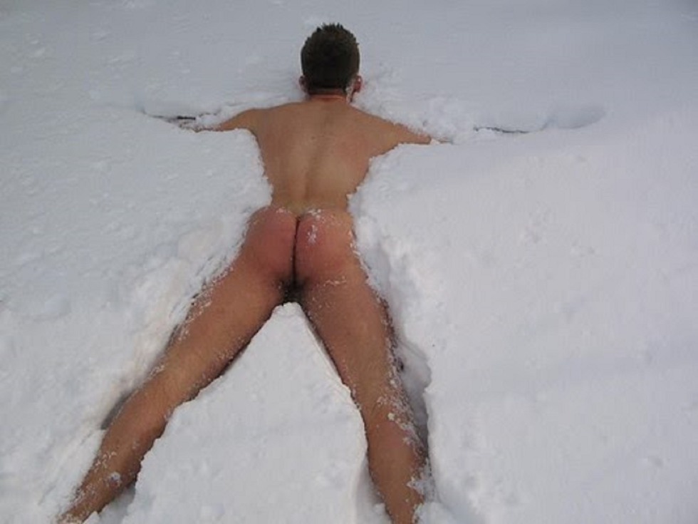 Naked swimming in the snow