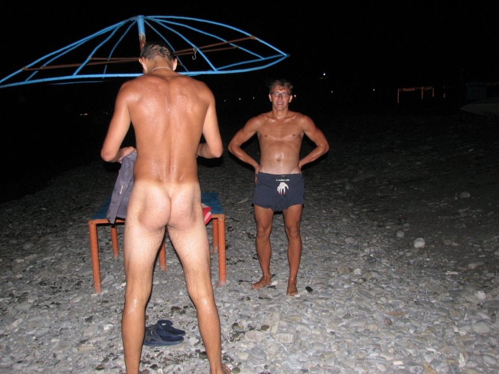 Naked guys bathing without panties