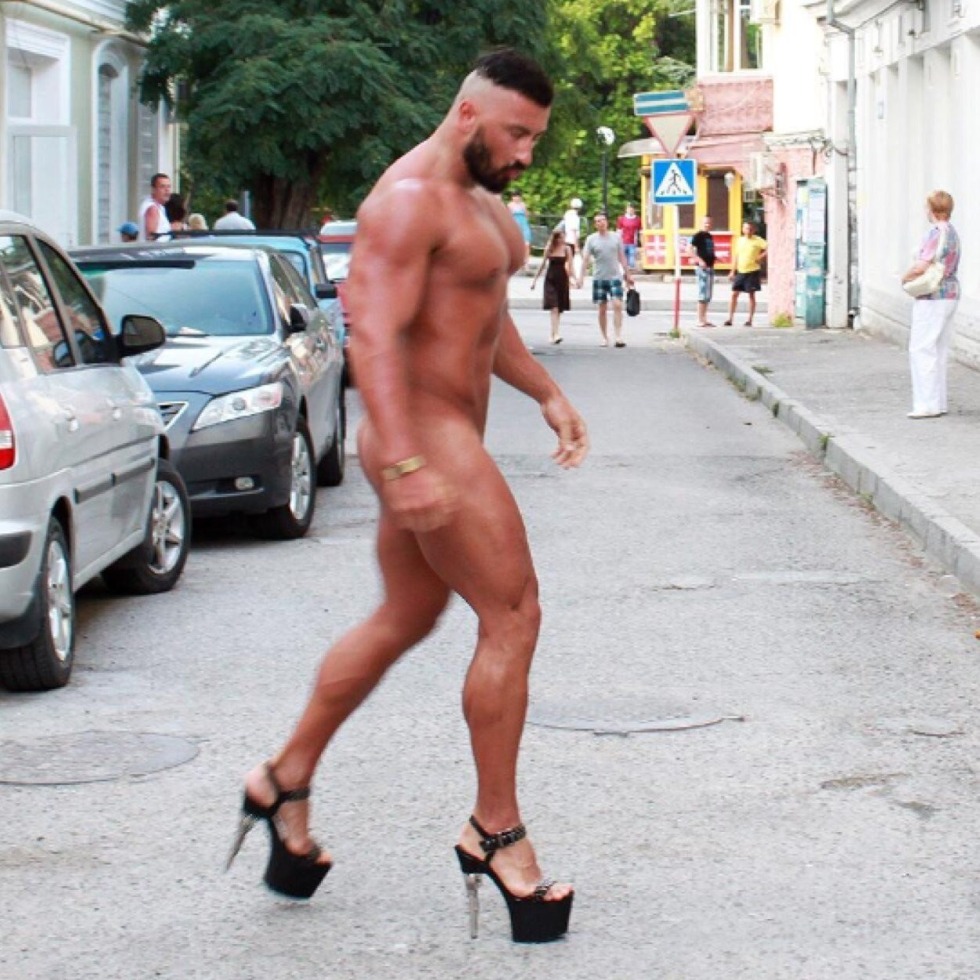 Naked men on the streets of cities