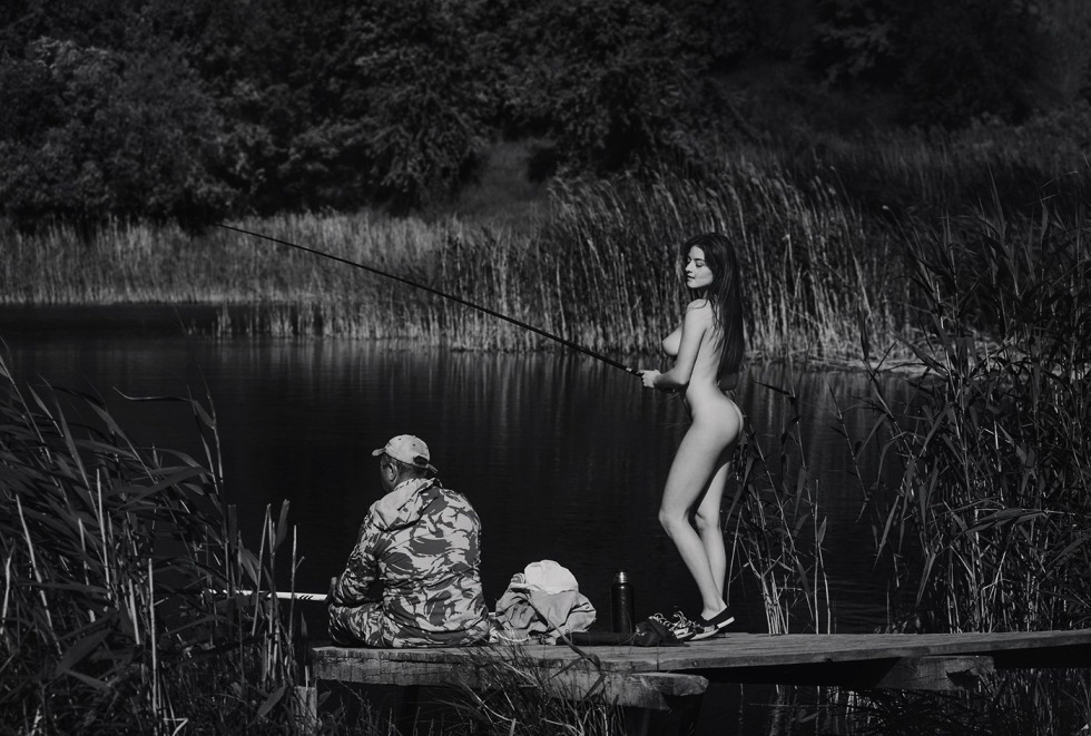 Girls on fishing striped