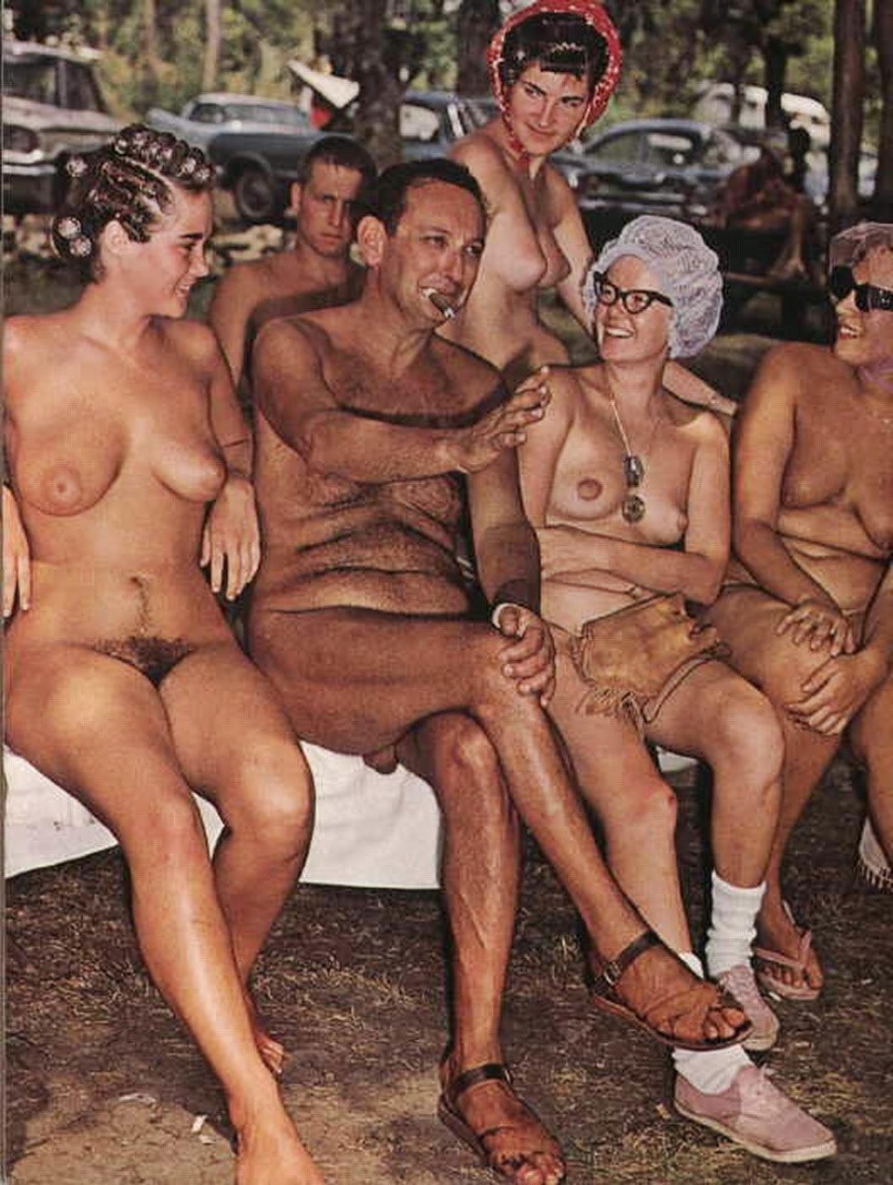 Elderly retro nudists