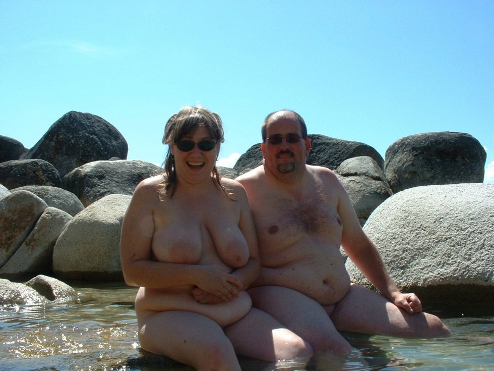 Naked fat pairs on the beach