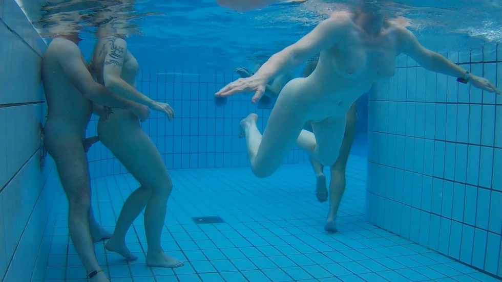 Naked students in the pool