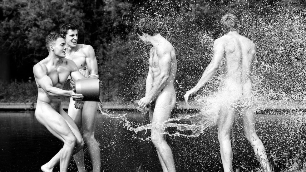 Naked guys bathe retro