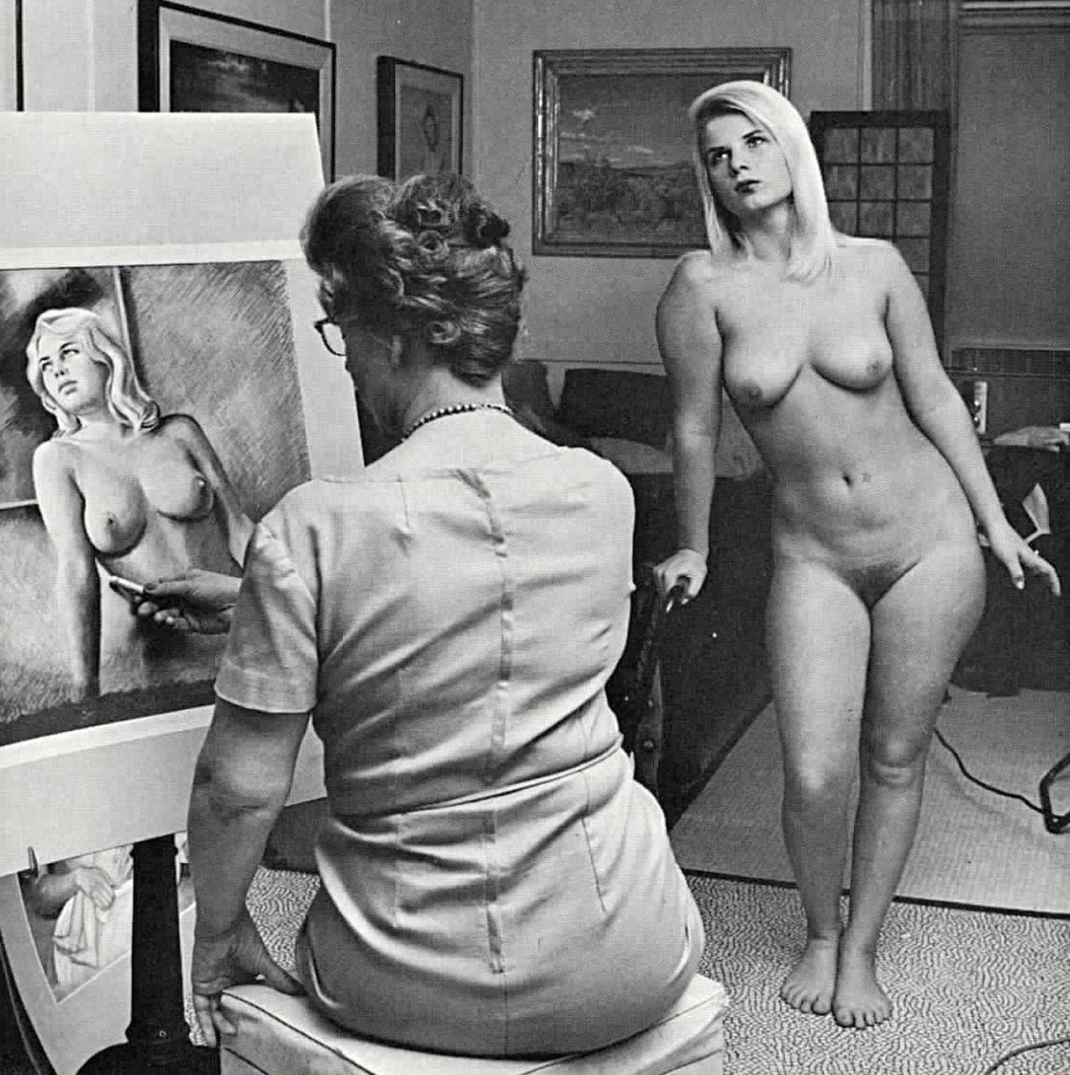 Naked women in retro studio