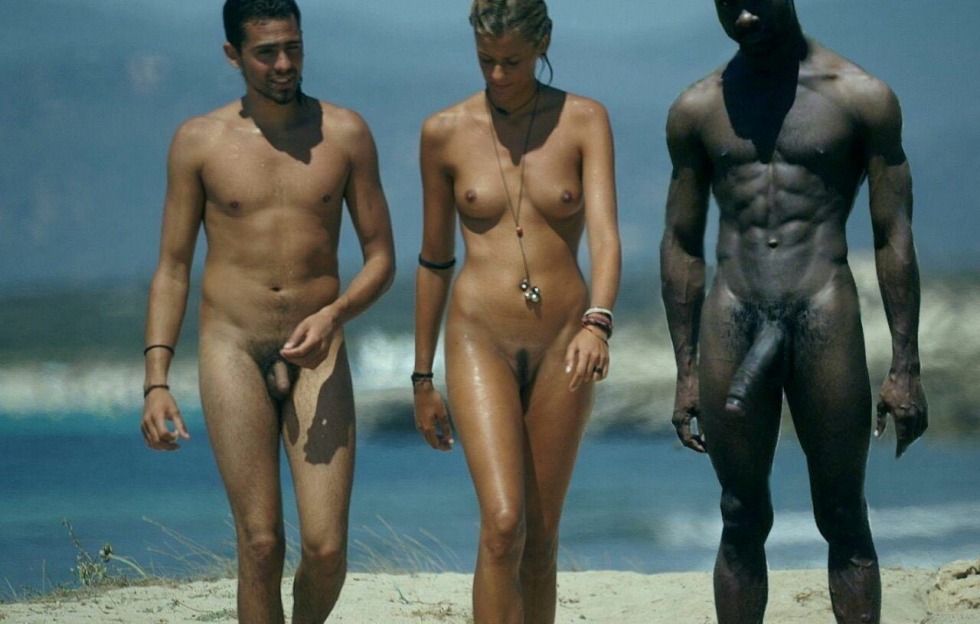 Naked blacks on the beach erection