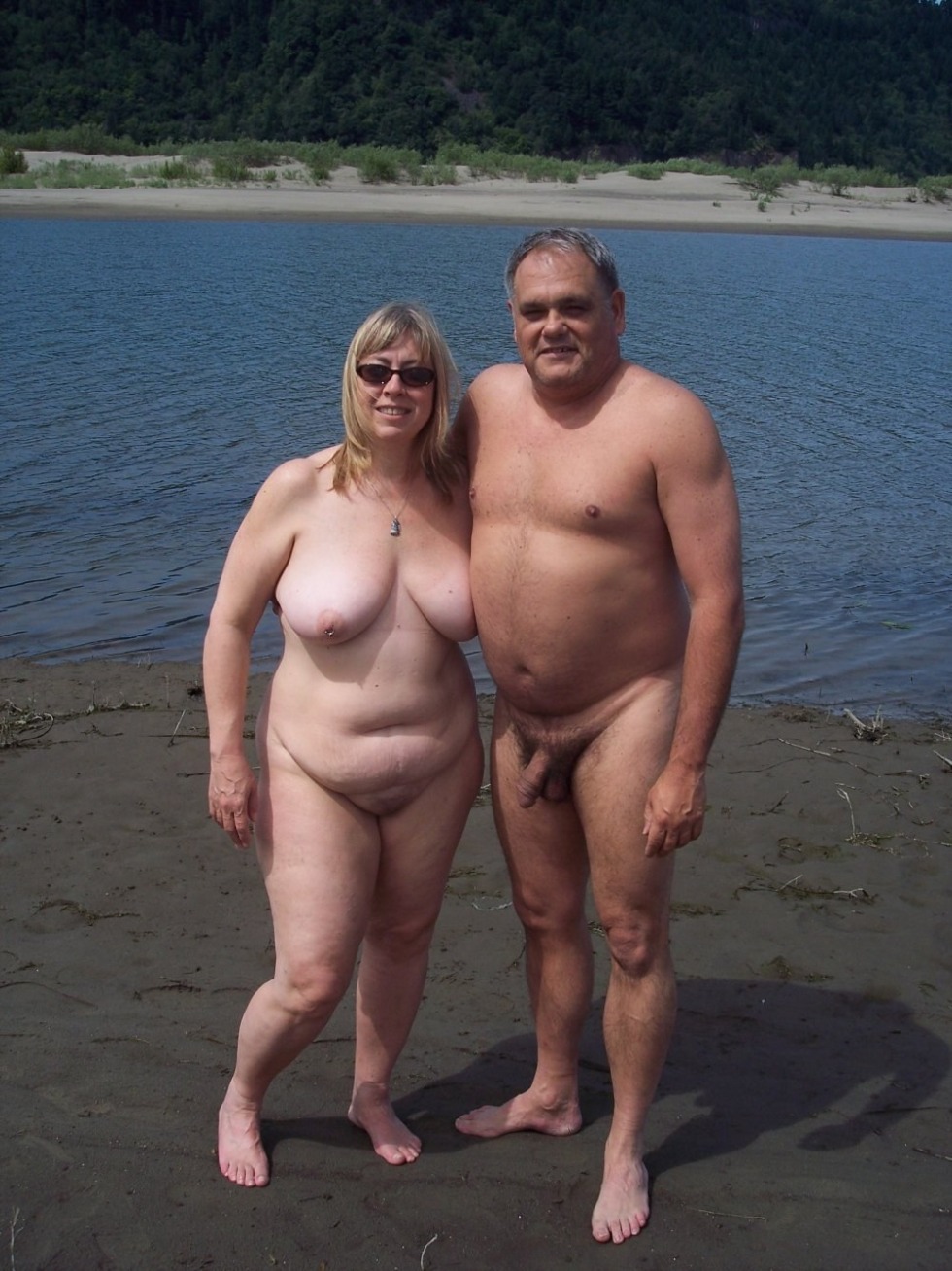 Naked fat pairs on the beach