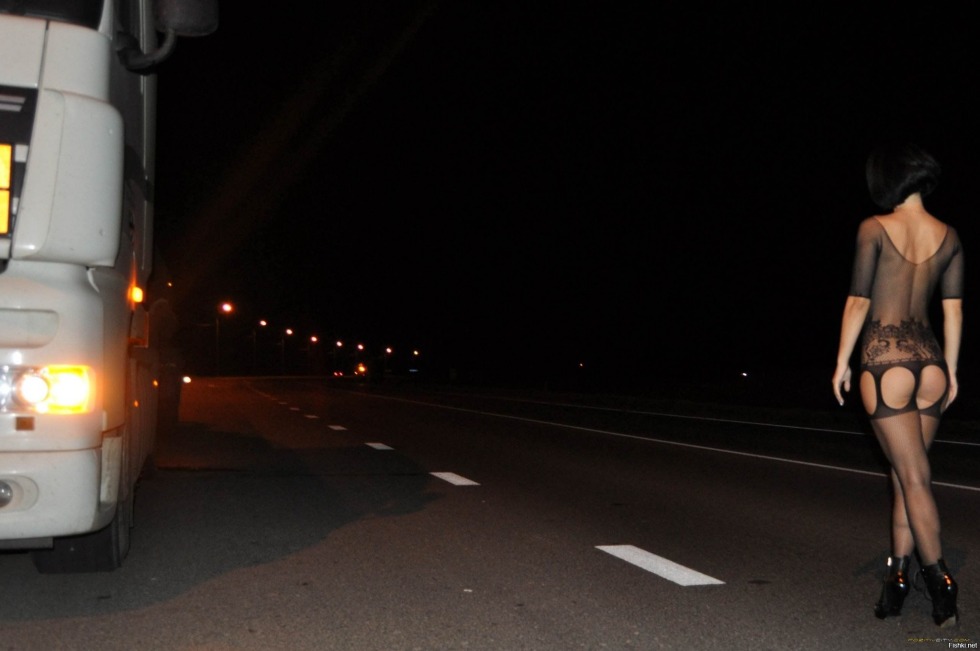 Naked in stockings on the highway