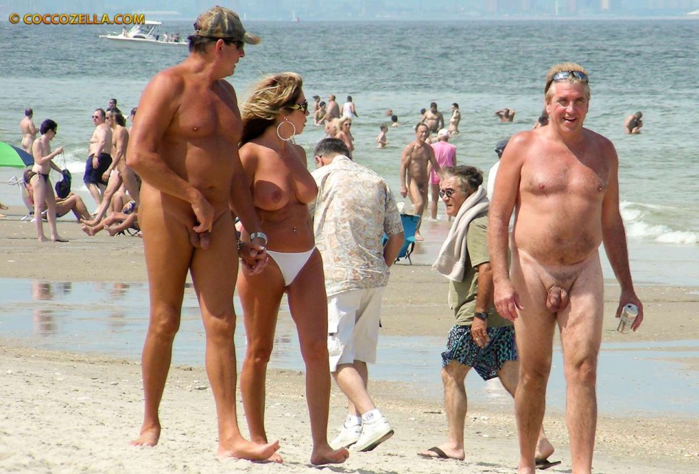 Exhibitionism of men on the beach
