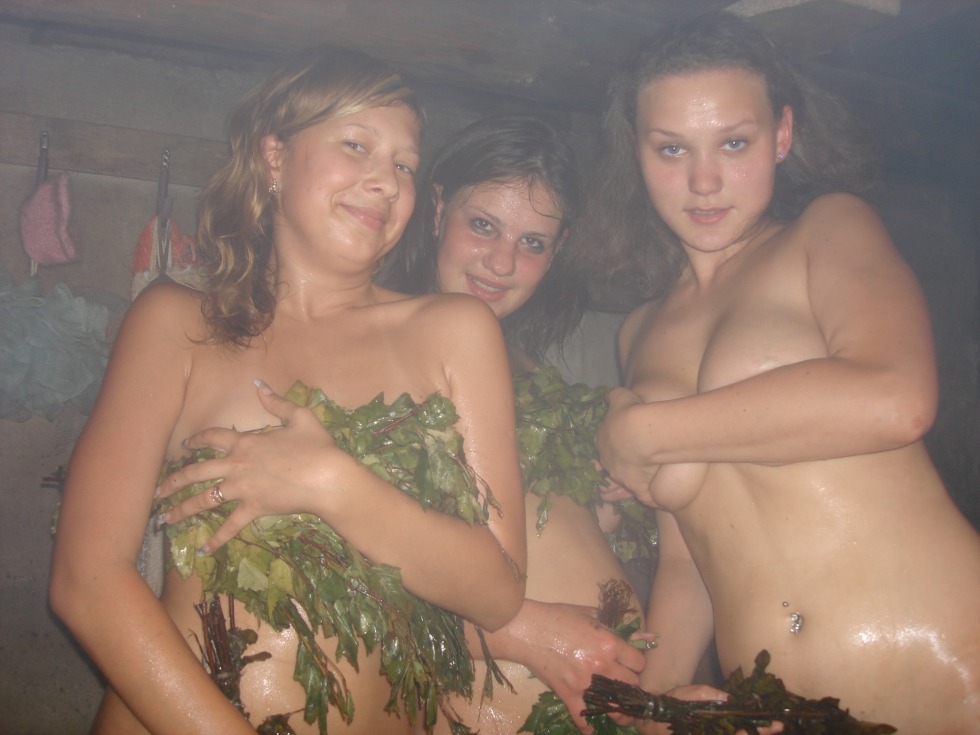 Women's corporate party in the nude sauna