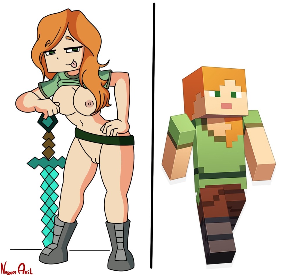 Naked Steve and Alex in Minecraft
