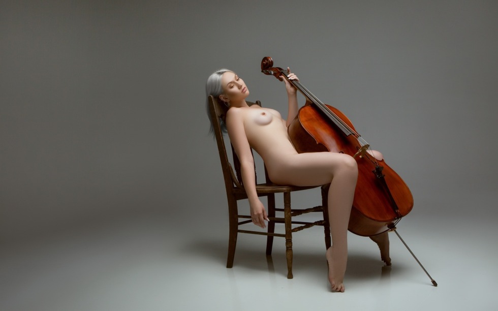 Naked woman with cello