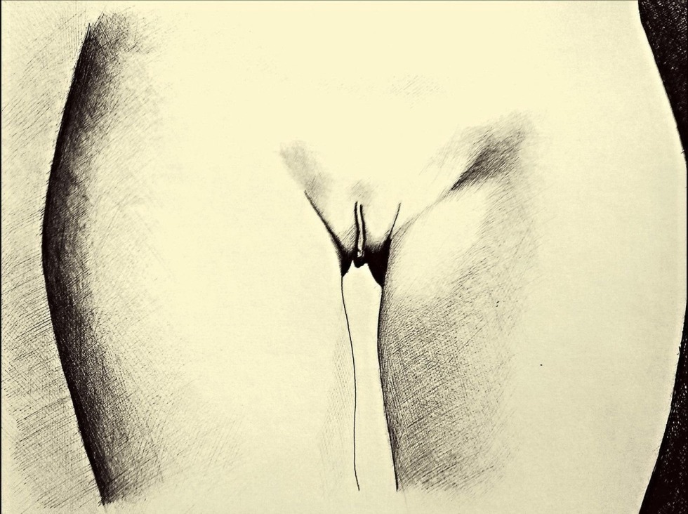 Women's vagina with a pencil
