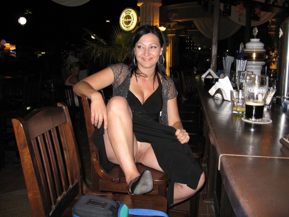Wife without panties in a cafe