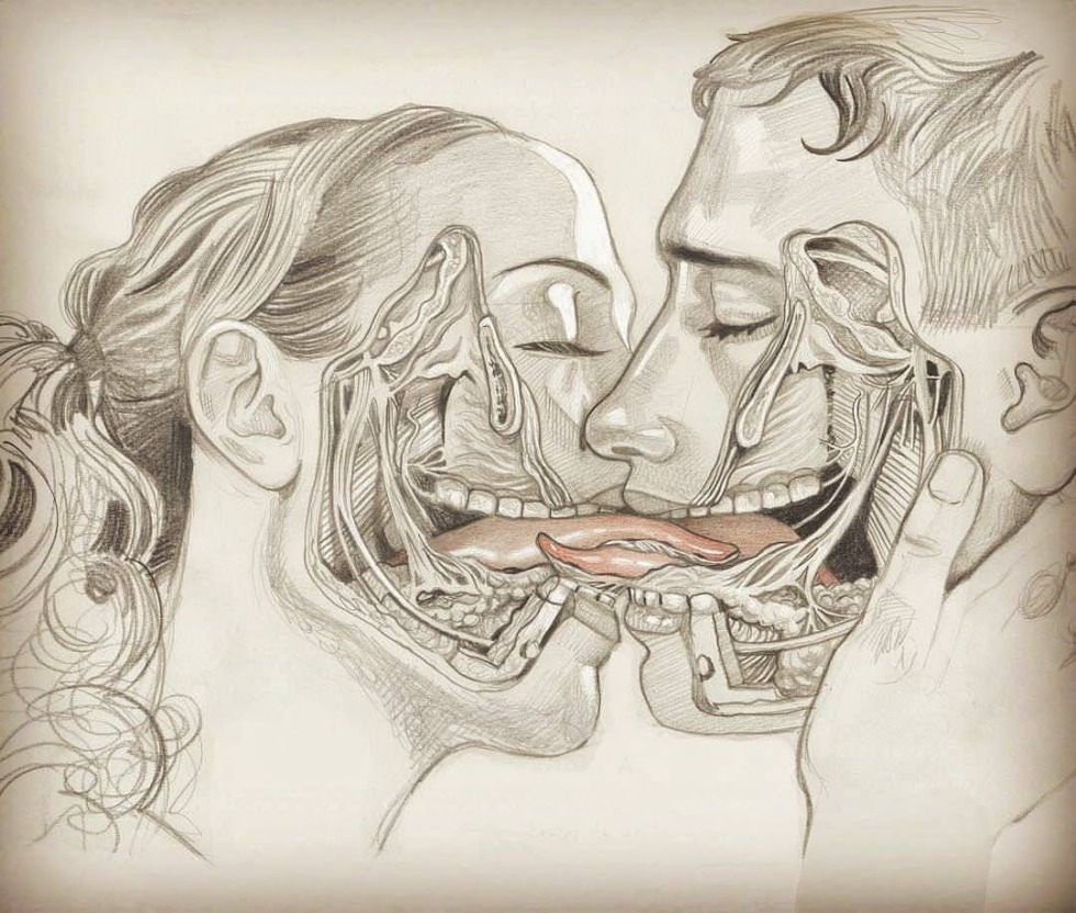 Kiss with the tongue drawing with a pencil