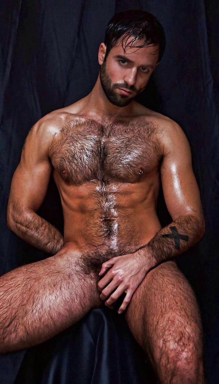 Naked men with hairy breasts
