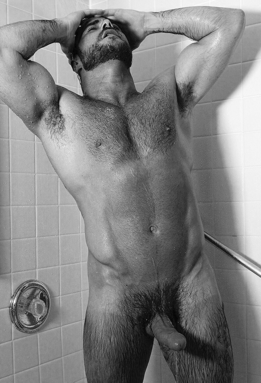 Naked hairy guys in the shower