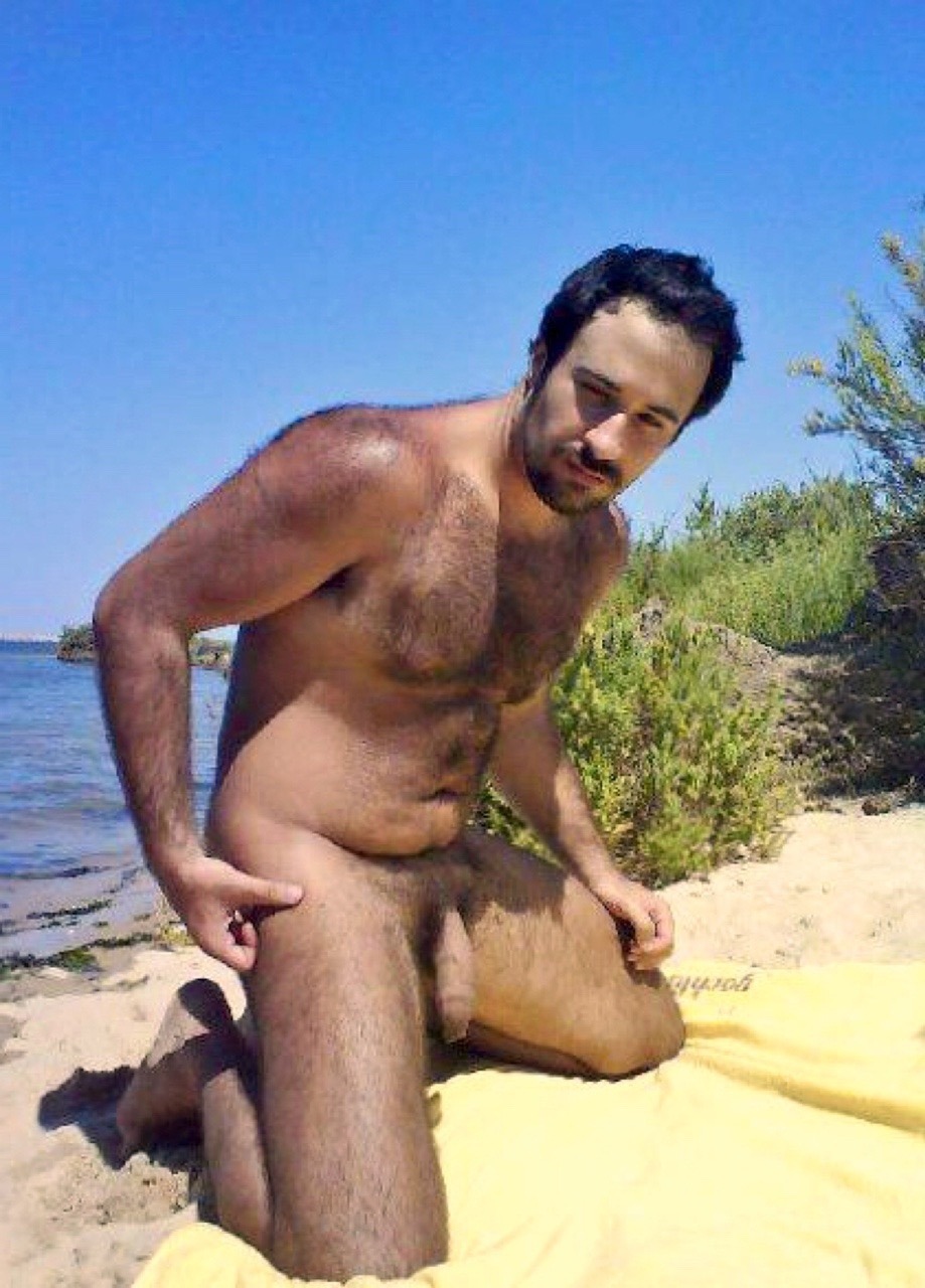 Naked hairy guys on the beach