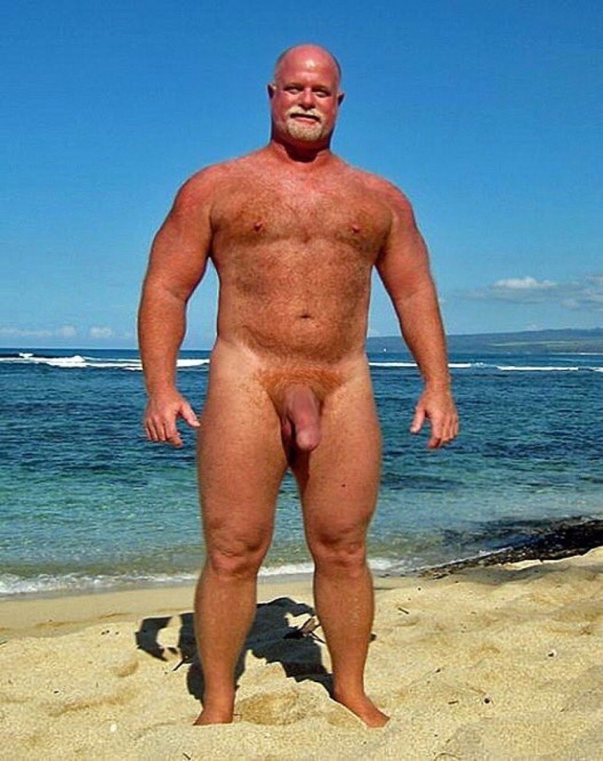 Naked fat men on the beach