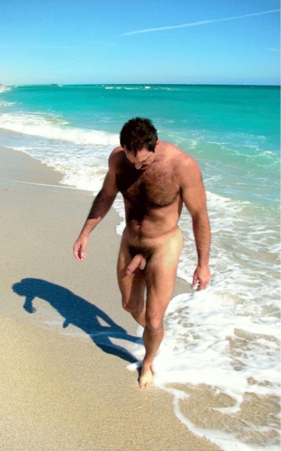 Naked hairy men on the beach
