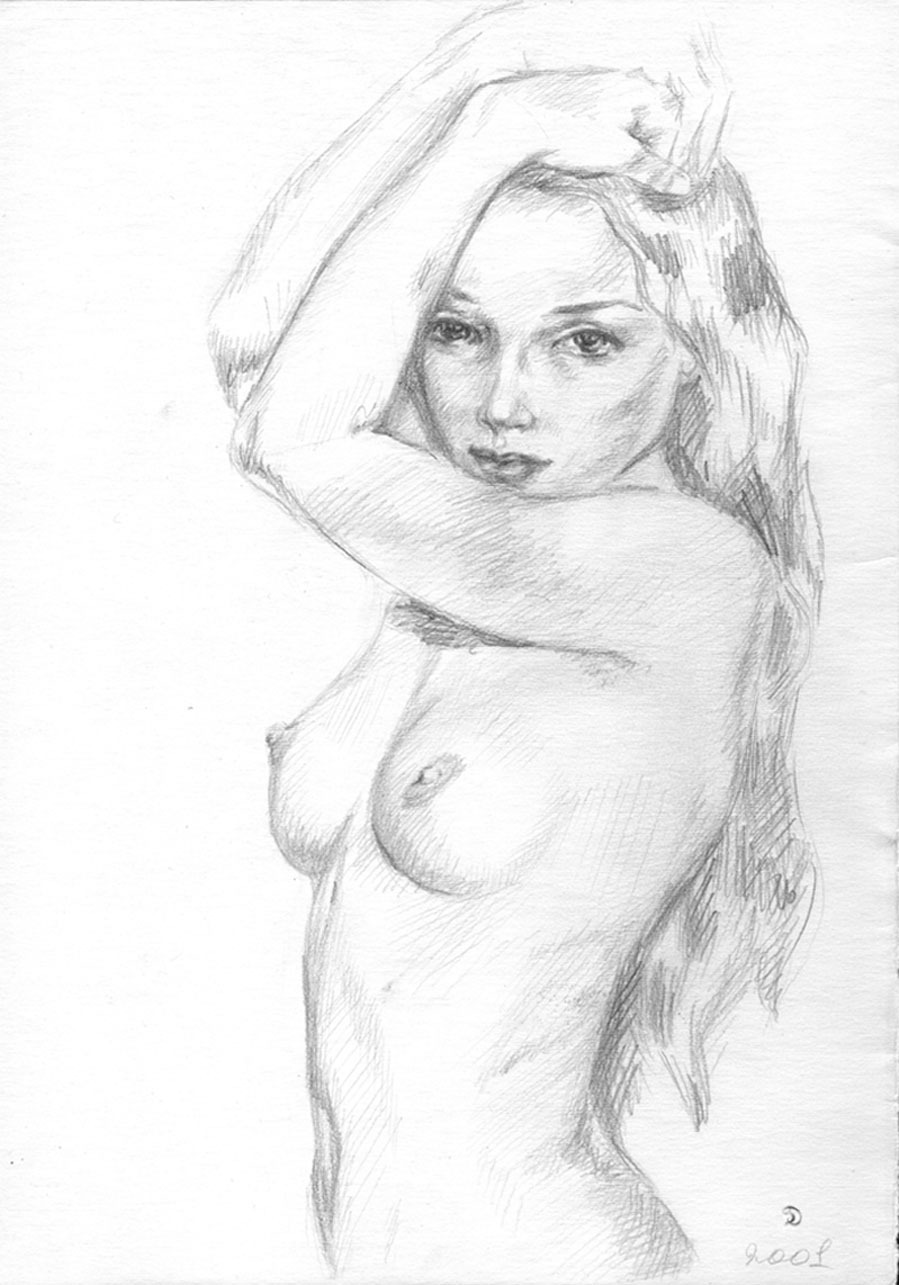 Pencil portrait of nude