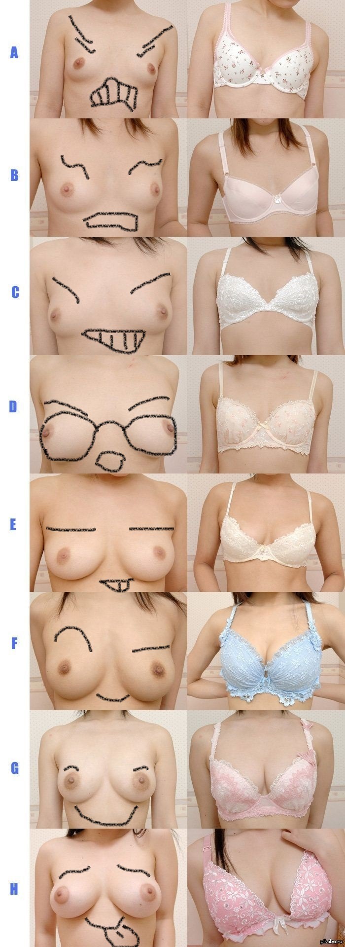 Naked boobs of different sizes