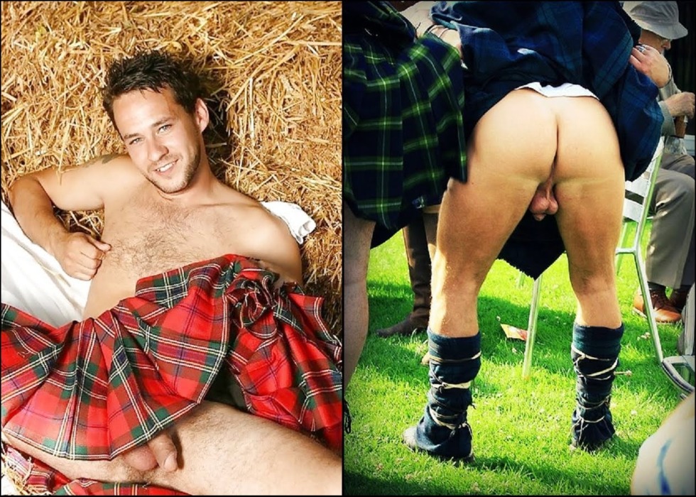 Men in Scottish skirts without panties