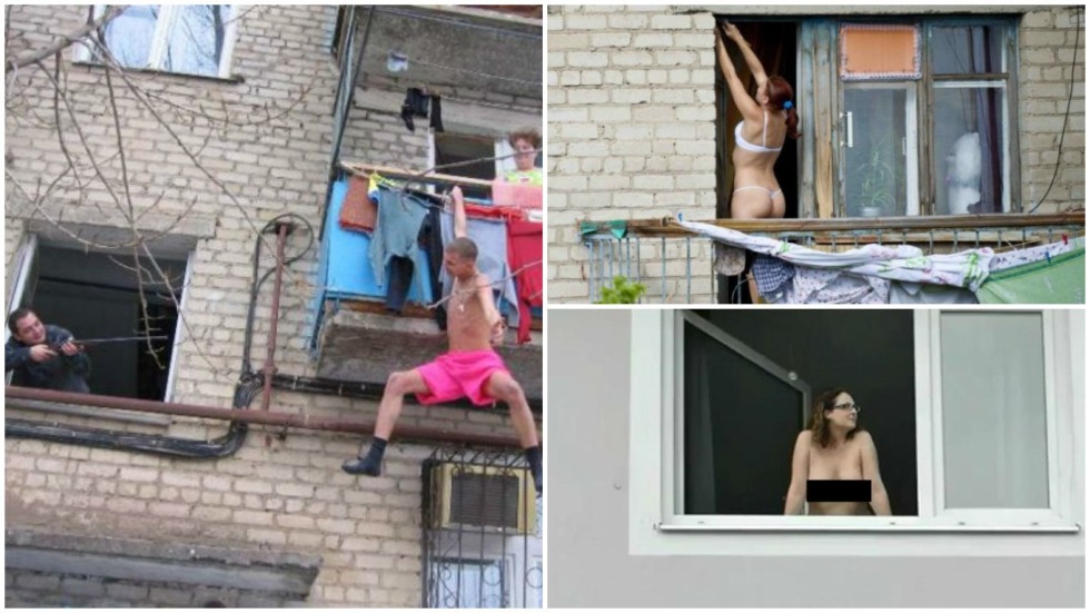 Naked in the windows of neighboring houses