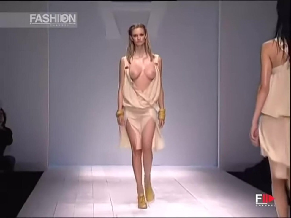 Naked fashion models on the catwalk