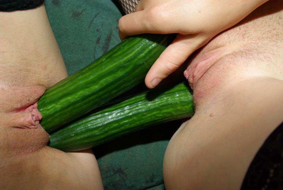 Masturbation of girls with a cucumber