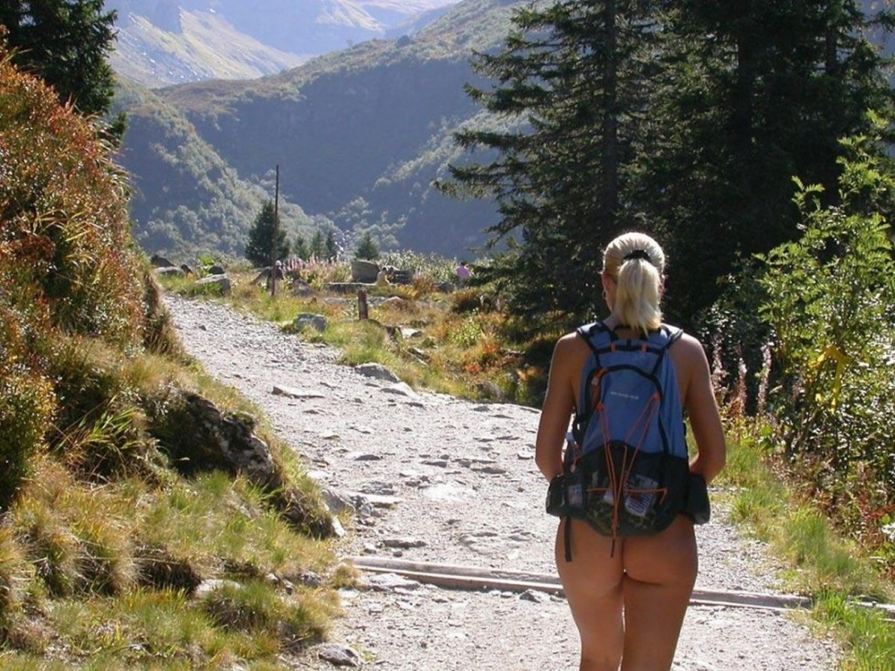 Hike with a backpack naked