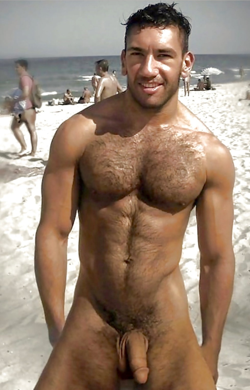 Naked hairy guys on the beach