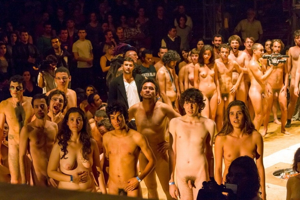 Naked women on the stage of the theater