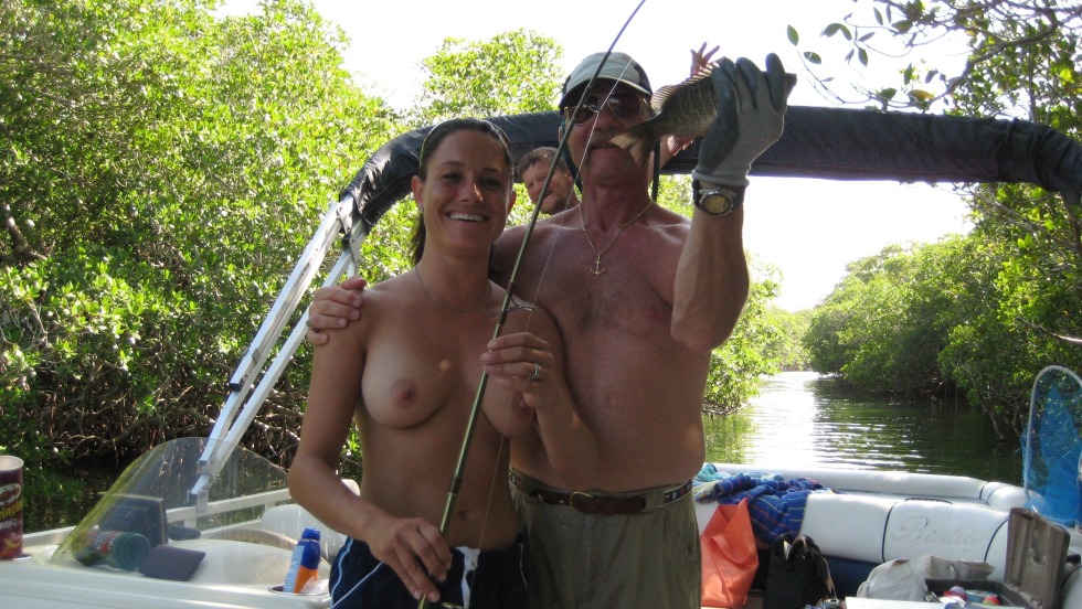 Naked girls fishing