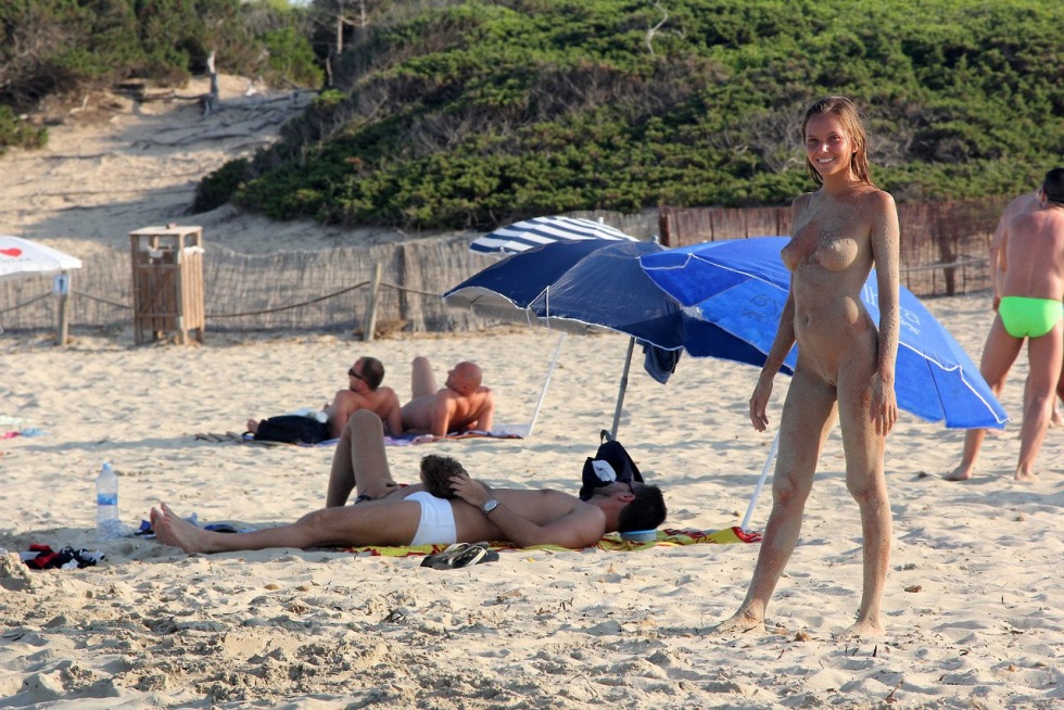 Naked girls on a public beach